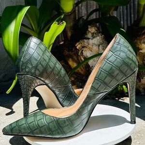 Croc skin stiletto heel shoes – Green